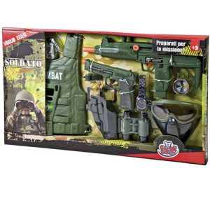 SET SOLDATO MILITARE CORPETTO PISTOLA MITRAGLIATORE MASCHERA ESERCITO