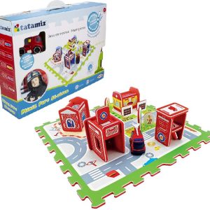 TATAMIZ – Stazione dei Pompieri 3D da montare in tappetino puzzle, 31 pezzi, 1 auto pompieri