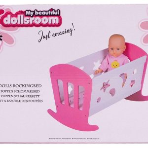 Dollsroom – Culla per bambolotti in legno con accessori col. bianco fuxia