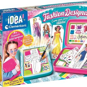 Clementoni- Idea-Fashion Designer-Lavagna Luminosa, Kit Disegno Vestiti, Moda, Gioco Creativo Bambina 6 Anni