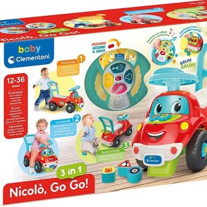 Clementoni – 17747 – Nicolò Go Go 3 in 1 – Macchinina Cavalcabile, Elettronico Educativo Parlante, Primi Passi, Luci E Suoni, Gioco Bambini 1 Anno – Made In Italy