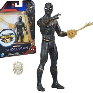 Hasbro Spider-Man, Spider-Man con tuta Mystery Web Gear Nera e Dorata, Action Figure 15 cm