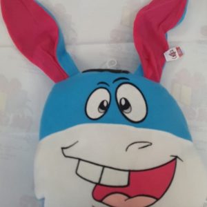 Cuscino peluche asinello con sonoro  col. bianco azzurro 35 x 10 x 50