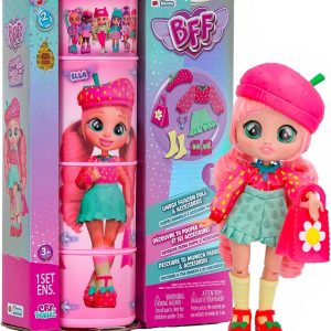 BFF Bambola Ella Serie 2 da Collezione con Capelli lunghi, Vestitini in tessuto e 9 Accessori – Giocattolo per bambine +5 Anni