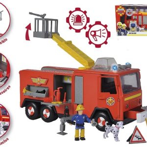 Simba – Sam il pompiere Camion Jupiter Pro, 3 anni, cm 31, con luci e suoni, scala girevole e pieghevole, personaggi di Sam e cagnolino Radar inclusi