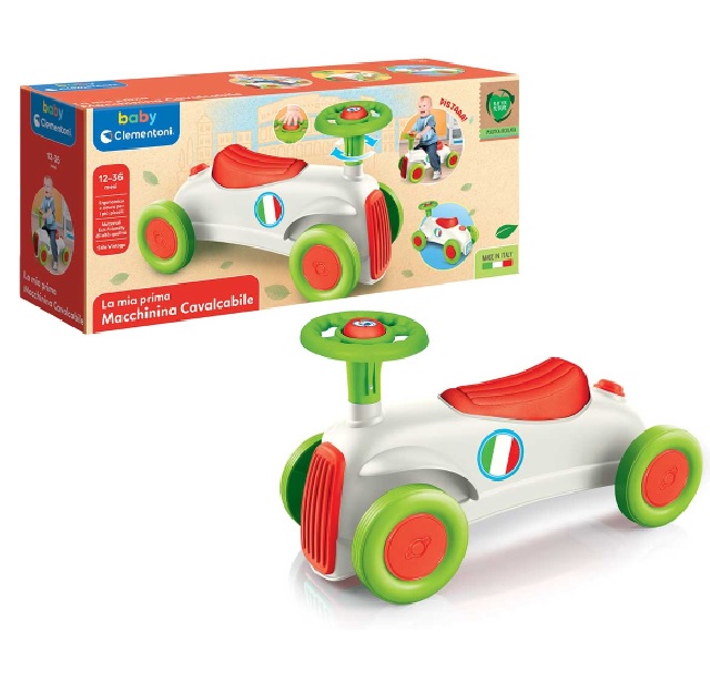 Clementoni- Macchinina Cavalcabile-Made in Italy-Play for Future, Gioco Primi Passi, 12 Mesi+,17701