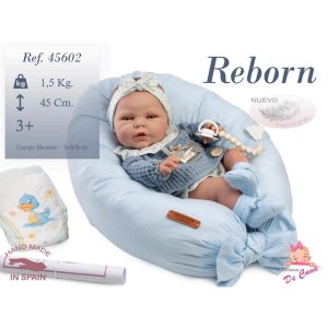 Munecas De Cuna – Bambolotto Artigianale Reborn con cuscino nido e ciccio e accessori in legno sogg. Maschile