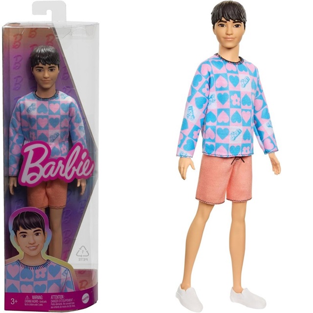 MATTEL KEN FASHIONISTAS MAGLIA MANICHE LUNGHE E PANTALONCINI ROSA HRH25 - immagine 2