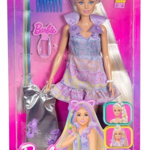 BARBIE® Bambola Fun & Fancy, con lunghissimi capelli biondi ed extension, abito metalizzato color argento, 2 look e accessori inclusi, giocattolo per bambini, 3+ anni, JCT72