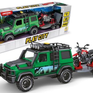 PLAY CITY – PLAYSET TRASPORTO MOTO CON LUCI E SUONI PORTE APRIBILI MOVIMENTO A FRIZIONE
