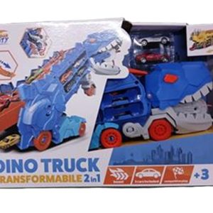 Dino Truck Trasformabile 2 in 1 – Camion con faccia dinosauro che si trasforma e contiene le macchinine.