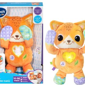 VTech Minù, Gattino Cucù, Gatto Peluche Interattivo con più di 35 Canzoni, Melodie, Frasi e Suoni, Modalità Musica e Natura, Diversi Materiali, Lingua Italiana, Batterie Incluse, 10-36 Mesi
