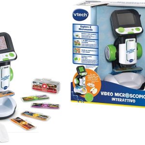 VTech Video Microscopio Interattivo, Microscopio Bambini Digitale con Video Originali BBC, Schermo 2,4″, Zoom 200x, 9 Vetrini Illustrati, Slot MicroSD, Lingua Italiana, Batterie Incluse, 7-99 Anni