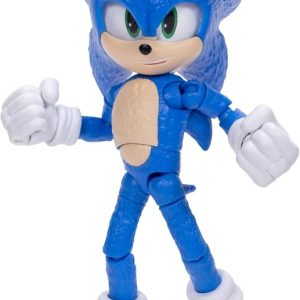 Sonic 3 Movie Sonic Collector Toy Figure by Jakks Pacific, altezza 13 cm, altamente articolata, per ragazzi/ragazze, con licenza ufficiale 3 film, consigliato per bambini dai 3 anni