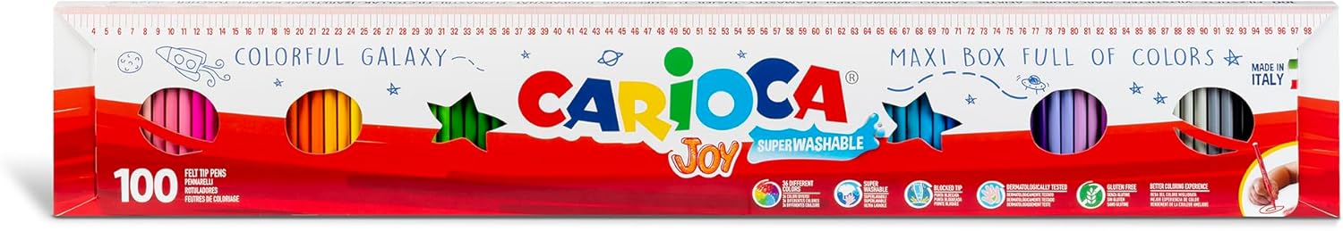 Carioca Pennarelli Joy Paperboard Wallet, Set di Pennarelli Colorati per Bambini con Punta Fine, Ideali per Disegnare e Colorare, Super Lavabili, Colori Assortiti, 100 Pezzi