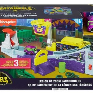 Fisher-Price DC Batwheels – Quartier generale di Lancio della Legion of Zoom, playset con con macchinina, rampa, lanciatore 3+ anni, HNP07