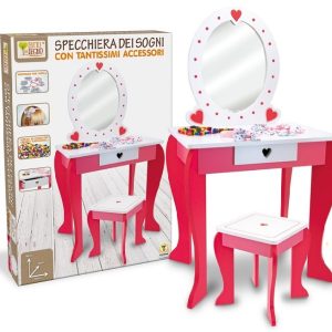 FATTO DI LEGNO – SPECCHIERA C/SGABELLO H.90 CM CON ACCESSORI E PERLINE