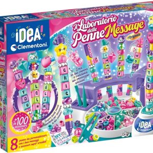 Clementoni Idea – Laboratorio delle Penne Message, Kit Creativo per Bambini con 100+ Accessori e 8 Penne Personalizzabili con Lettere e Charms
