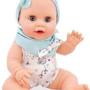 Berjuan – Bambola Baby Susù 38 Cm vestitino verde, mangia e beve con biberon e corredino piattoe posate compreso anche il pannolino