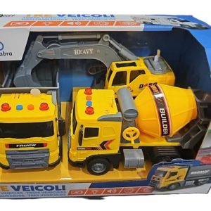 Urban City – Set 3 Veicoli Tema Mezzi da Lavoro, Betoniera – Escavatore – Camion Trasporto Pietre
