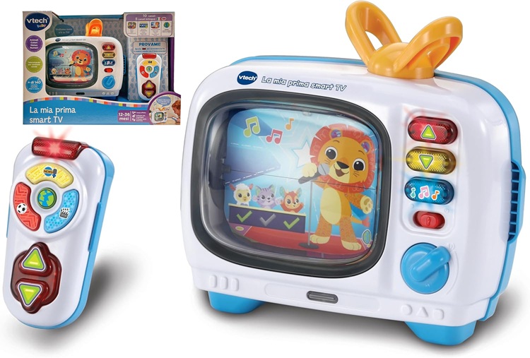 VTech La Mia Prima Smart TV, Televisione Interattiva per Bambini, Telecomando Interattivo Incluso, 10 Canali, 5 Canali Bilingue Italiano e Inglese, Spegnimento Automatico, Batterie Incluse, 12-36 Mesi