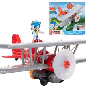 Sonic The Hedgehog set da gioco biplano Tornado, include action figure di Sonic da 6 cm, elica rotante, fiamma accesa, 6 effetti sonori.