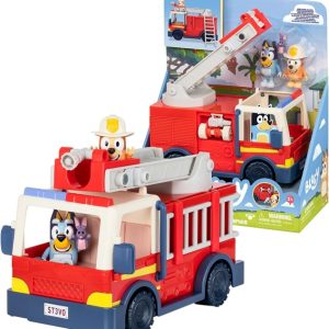 Bluey Veicolo  Il Camion dei Pompieri di Bluey – Veicolo a spinta funzionante con scaletta mobile e accessori – Action figures compresa