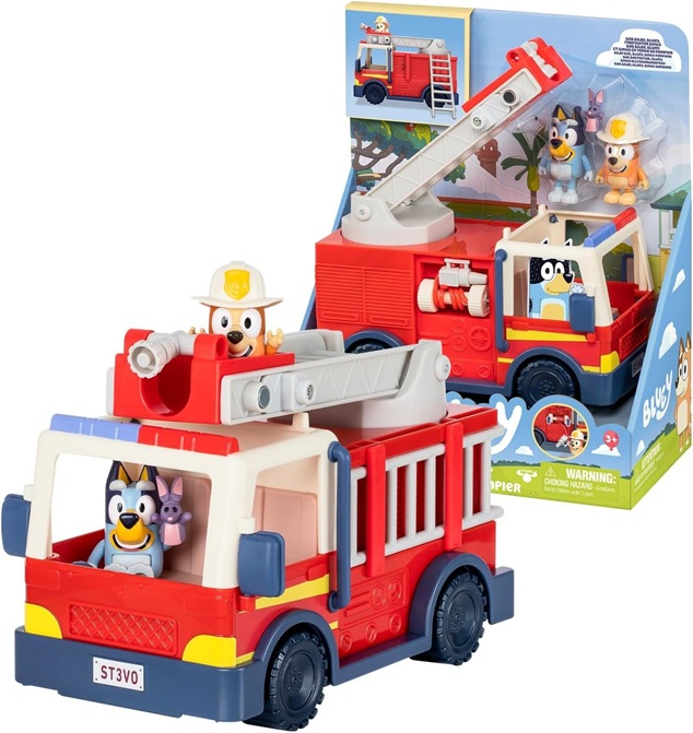 Bluey Veicolo Il Camion dei Pompieri di Bluey – Veicolo a spinta funzionante con scaletta mobile e accessori – Action figures compresa - immagine 2