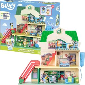 Bluey – Il Supermercato di Bluey – Playset con 2 Action Figures, Accessori e adesivi