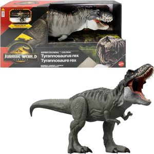 Mattel Jurassic World La Rinascita- T-Rex Super Colossale, T-Rex giocattolo con 2 attacchi, snodato e fedele al film, JGB52